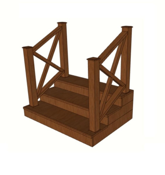 Уличная лестница Ecodecking Техно с 3 ступенями и с 2 секциями ограждений